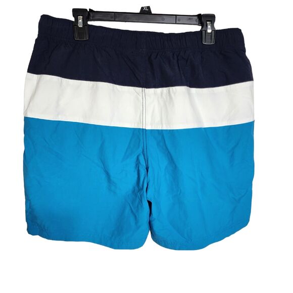Nautica Men Swim Short Trunks Large Quick Dry Performance Blue Colorblock Pocket - Picture 2 of 9
